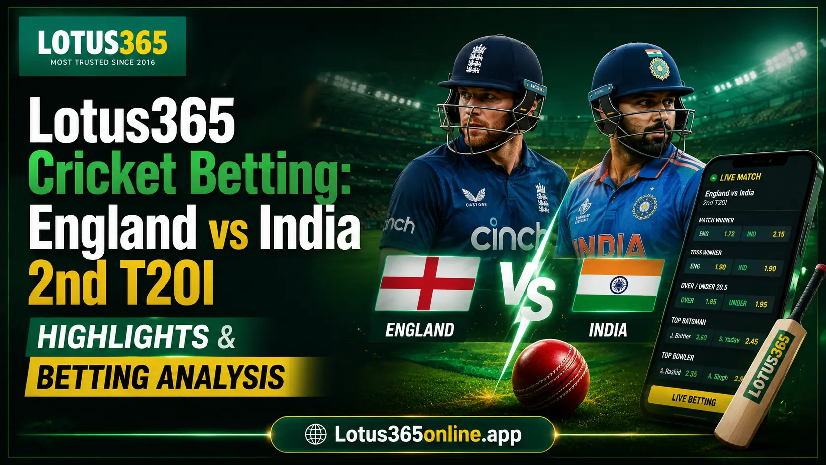 England vs India 2nd T20I lotus365 cricket betting